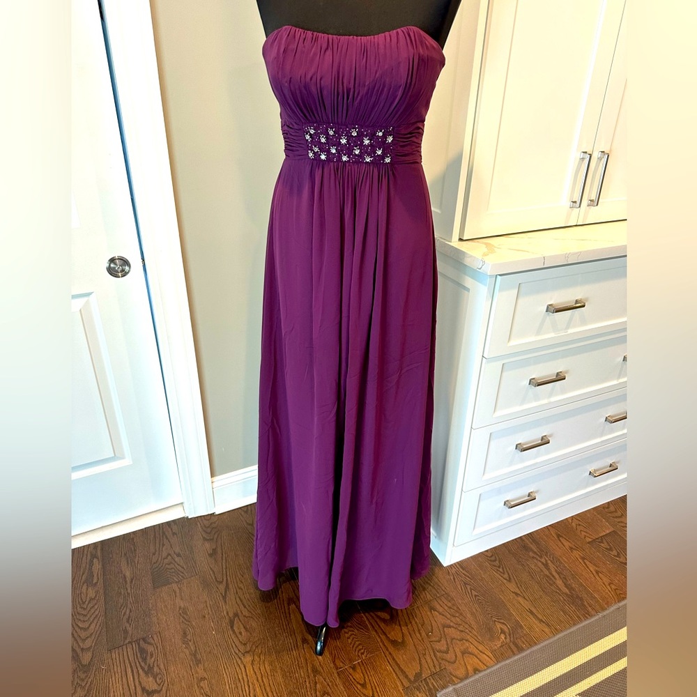 James Clifford Plum Strapless Crystal Bodice Gown